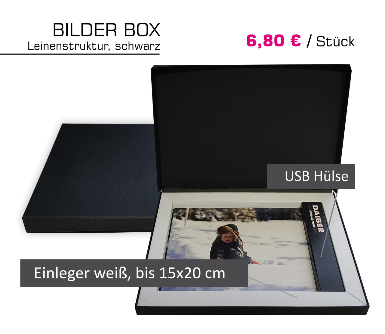 Bilder-Box mit Einleger, schwarz / weiß, [15x20 cm]